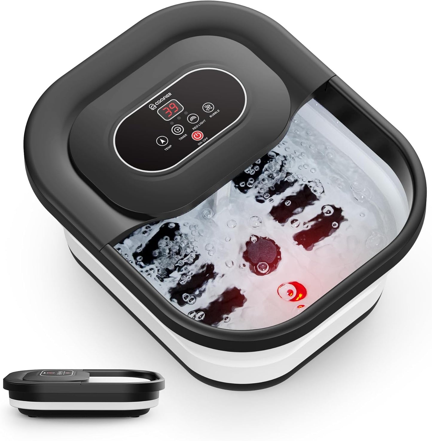 COMFIER Collapsible Foot Spa Bath Massager with Heat, Pedicure Foot Spa with Bubbles, Red Light, Pumice Stone and Shiatsu Massage Rollers, Heated Bath Spa for Relaxation and Stress Relief