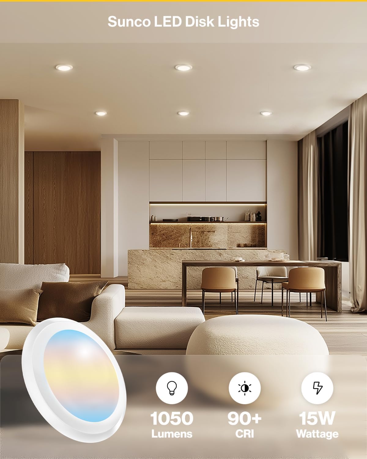 Sunco 24 Pack LED Disc Lights Ceiling 6 Inch, Flush Mount Disk Light, Recessed Can Lighting, 1050 LM, 15W (75W Equivalent), Selectable CCT 3000K/4000K/5000K/6000K/6500K, Dimmable, Damp Rated ETL