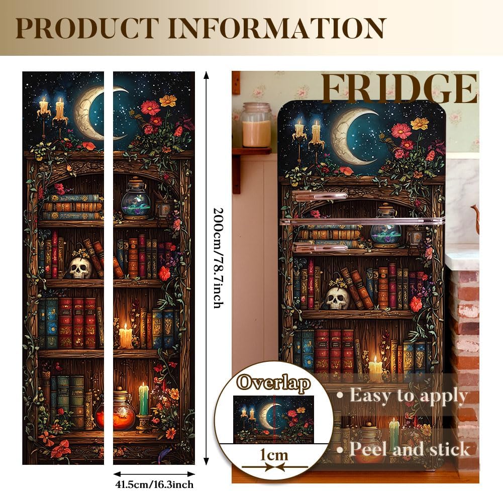 2 Pcs Magic Potion Cabinet Removable Refrigerator Wraps, Self-Adhesive Fridge Door Mural Vinyl Freezers Panel Cover Sticker for Kitchen Bar Decor, 16.34x78.74 Inch