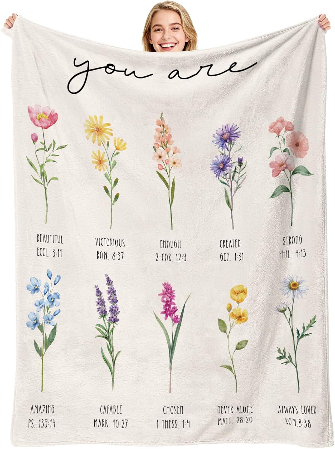 Christian Gifts for Women, Christian Throw Blanket with Flowers, Religious Flannel Blanket, Inspirational Jesus Prayer Birthday Gift for Sister, Daughter, Mom, Soft Throw Blankets 50'' x 60''