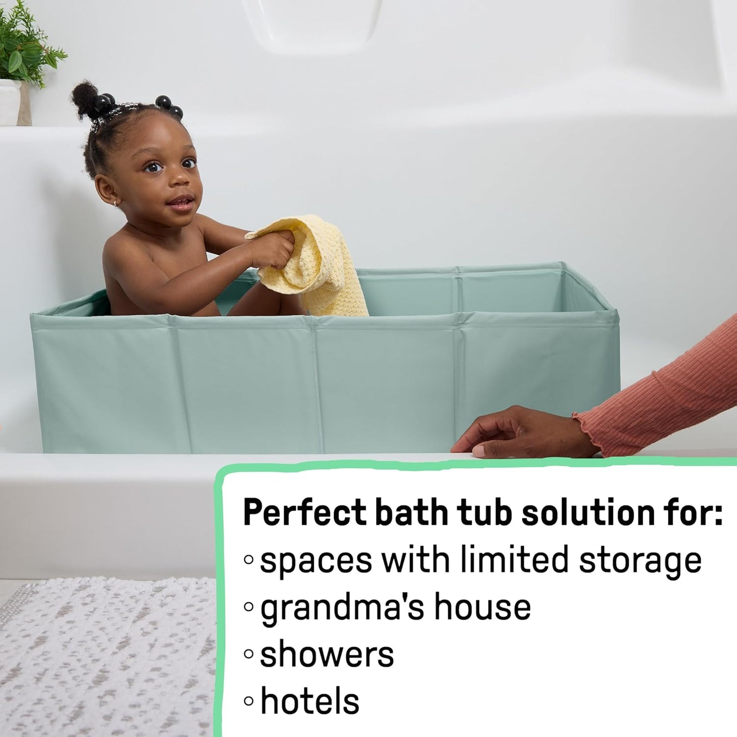 Ingenuity Tuckaway Toddler Folding Tub, Converts Shower to Tub, Folds to Store, Easy to Clean, No Assembly Required, Portable Baby Bathtub for Travel, 12M-5Y, Green