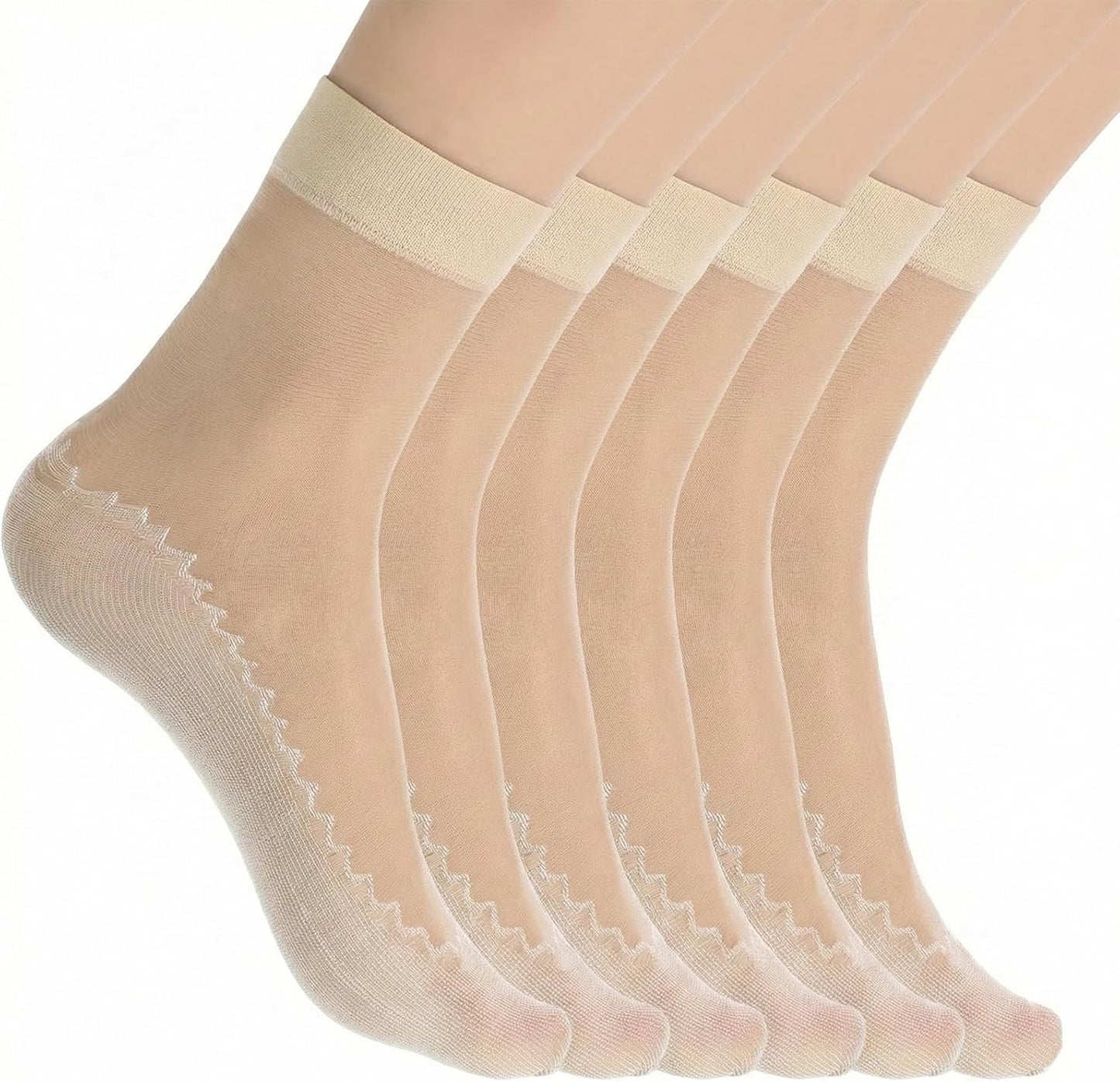 12 Pairs Nylon Socks for Women, Sheer Socks Sheer Ankle High Tights Hosiery Sock Antil-Slip Ankle High Nylons for Women(Skin,Skin)