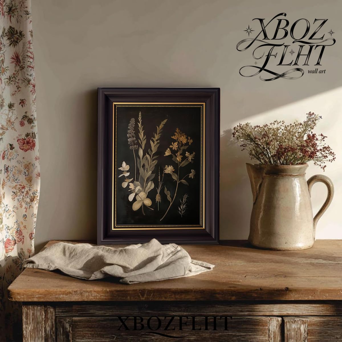 Framed Dark Botanical Canvas Wall Art Vintage Moody Floral Prints with Wood Frame Dark Academia Aesthetic Gallery Painting Wall Decor for Bedroom Living Room Office 9x11 Inch