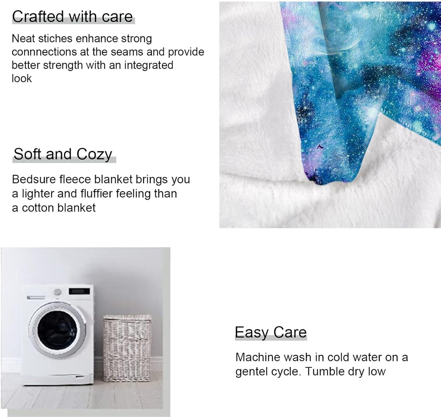 Nebula Galaxy Throw Blanket Fantasy Purple Blue Starry Sky Space Fleece Blanket Soft Warm Cozy for Sofa Couch Bed 60"x80"