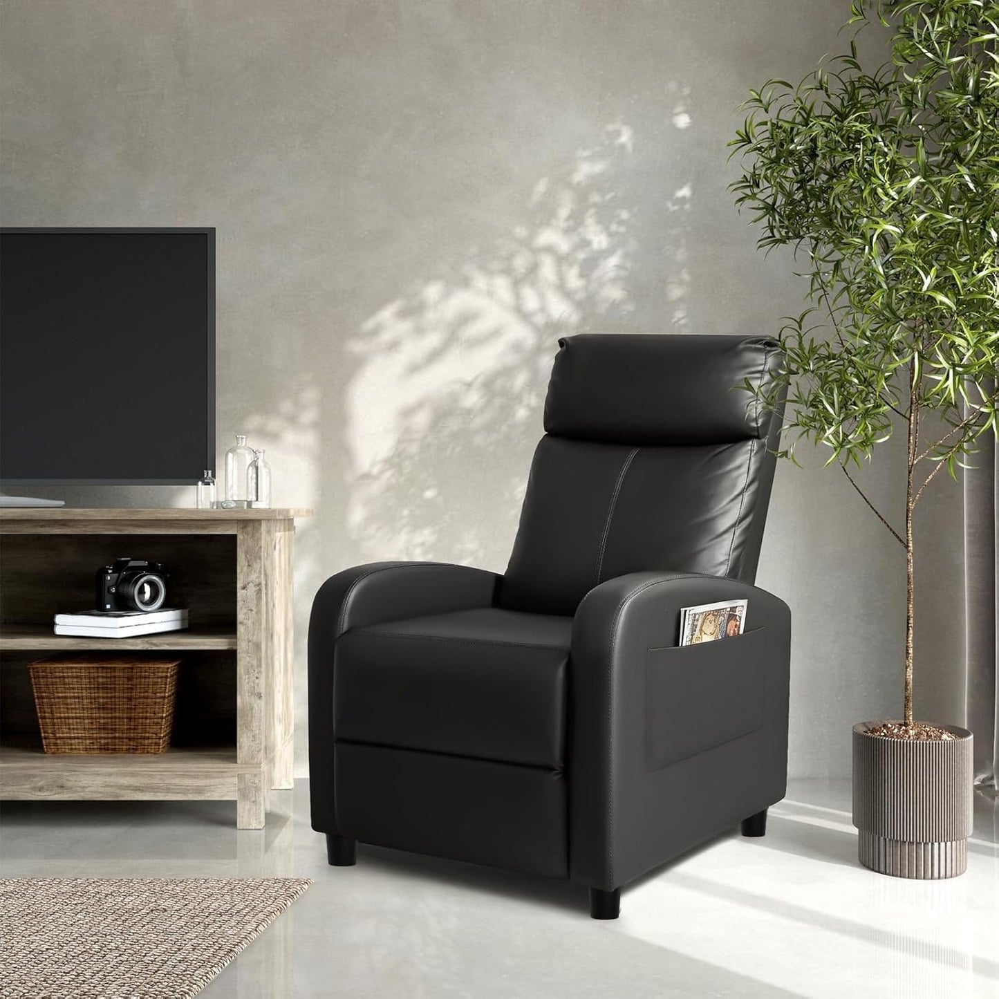 Leather Recliner Chair with Wider Armrests Lumbar Support Reclining Sofa Chairs for Adults Long Hours Sitting Living Room Home Theater Seating