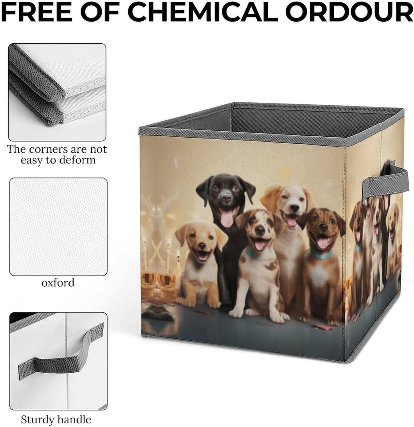 Dogs Happy Party Storage Bins with Handles Fashion Large Storage Cubes Sturdy Foldable Storage Boxes Space-Saving Storage Baskets for Home Office Clothes Closet Organizers