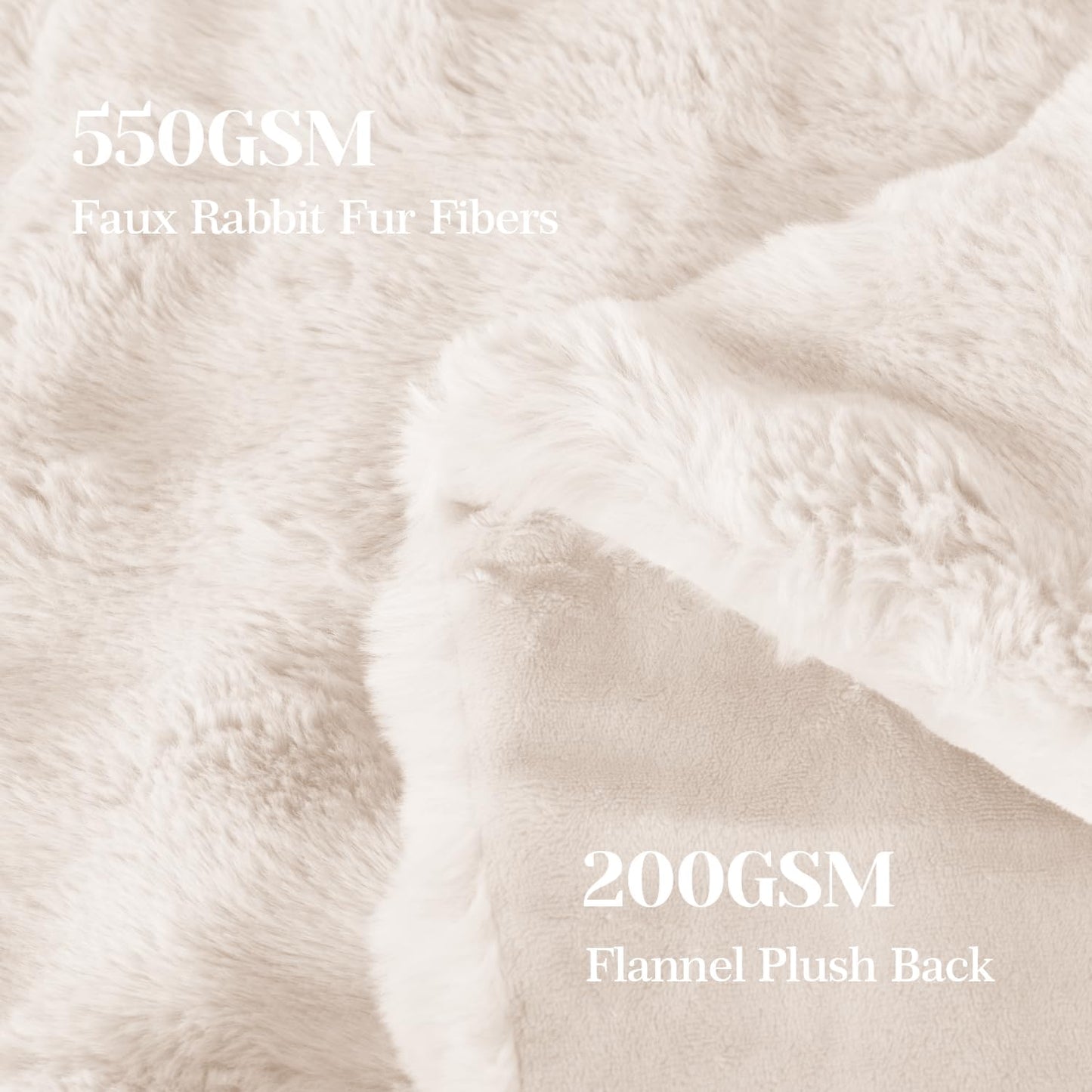 Faux Fur Throw Blanket, Gifts for Women Men, 50x60 Inches Soft Bubble Rabbit Fuzzy Blanket for Bed, Living Room, Plush Cozy & Fluffy Fall Blankets - Cream White