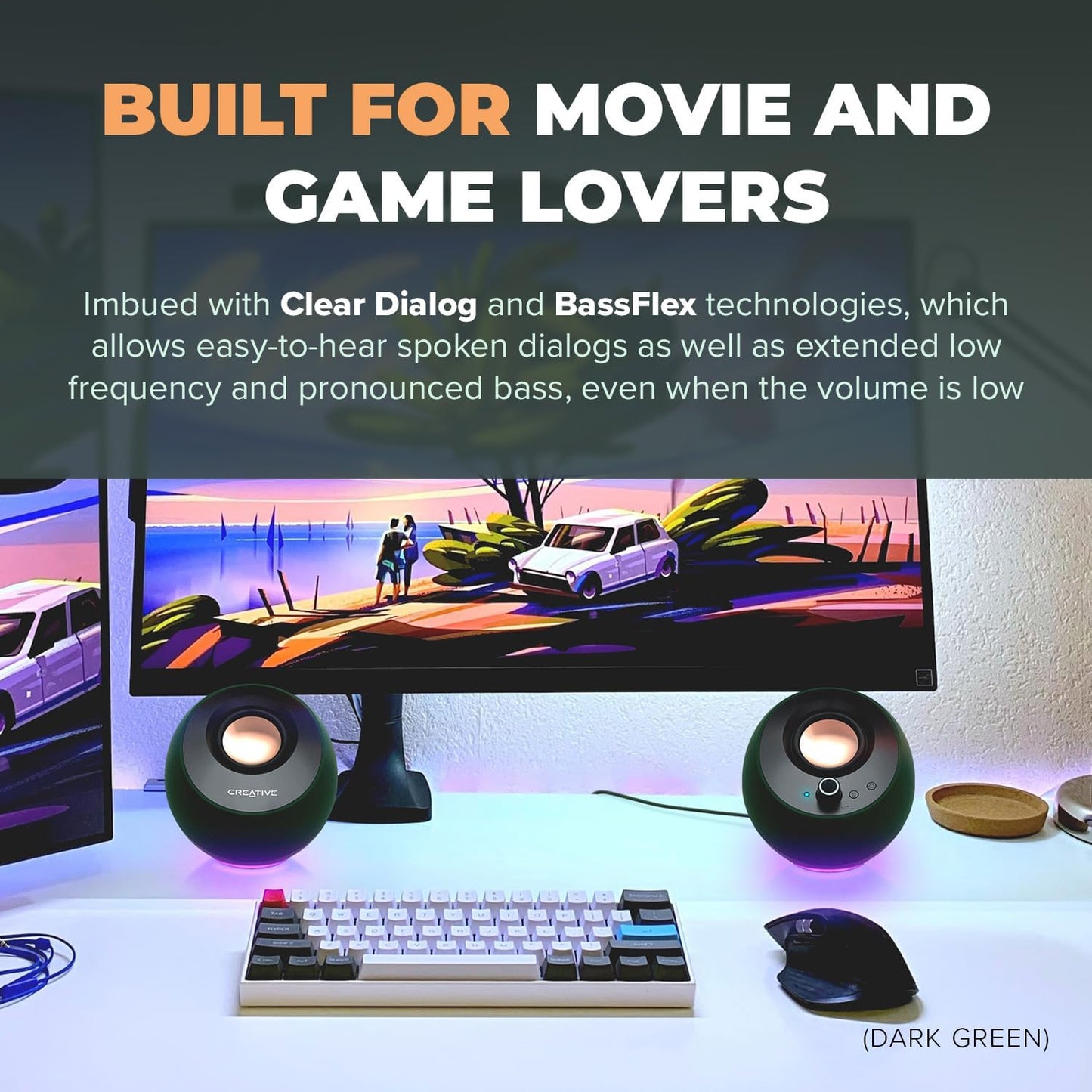 Creative Pebble Pro (Black) Minimalist 2.0 USB-C Computer Speakers with Bluetooth 5.3 and Customizable RGB Lighting, Clear Dialog and BassFlex Tech, USB Audio, Headset Port, for PC and Mac