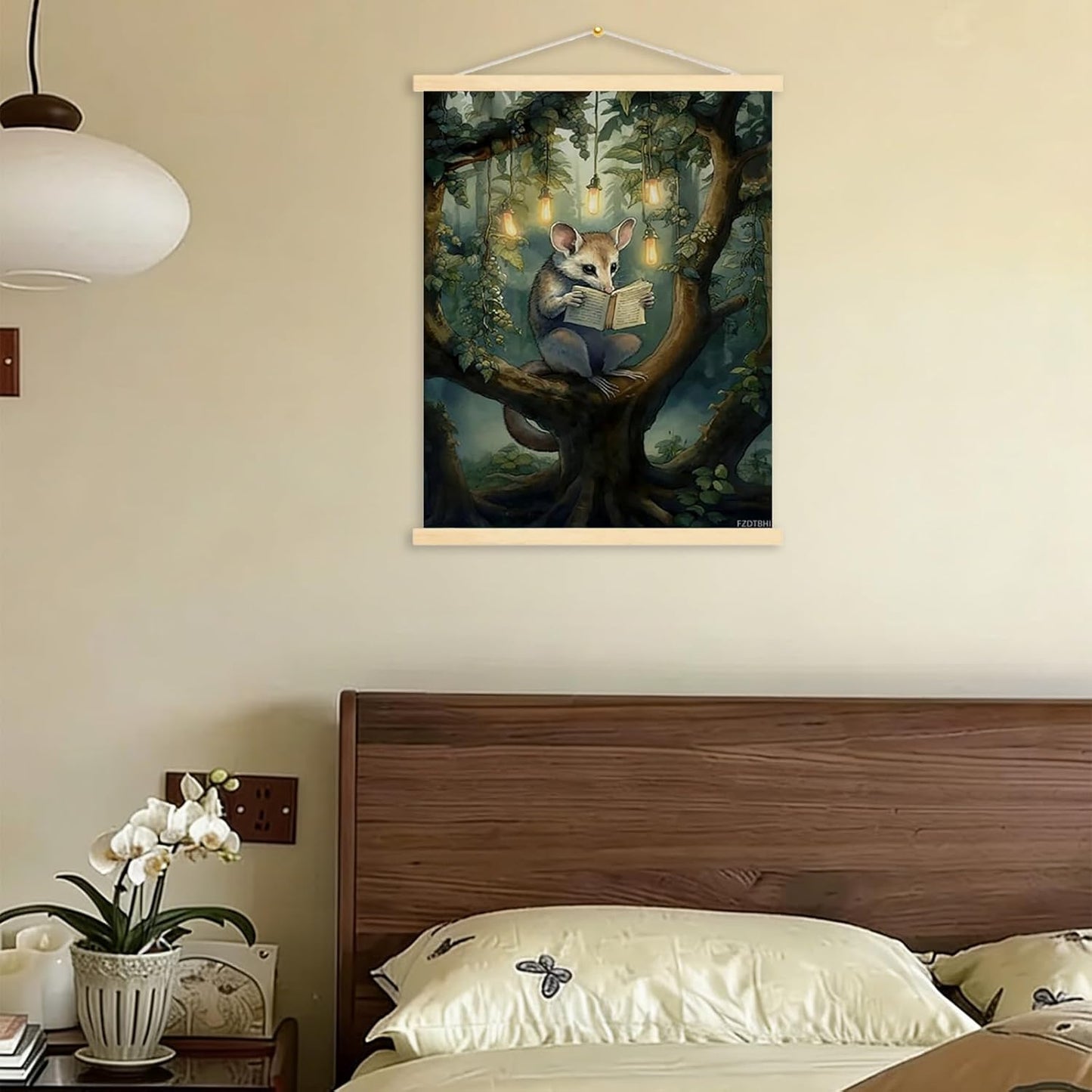 Canvas Print Wall Art Vintage Dark Academia Possum Reading Art Poster Vintage Abstract Artwork Aesthetic Home Decor for Living Room Bathroom Bedroom Wall Art Framed 12x16inch