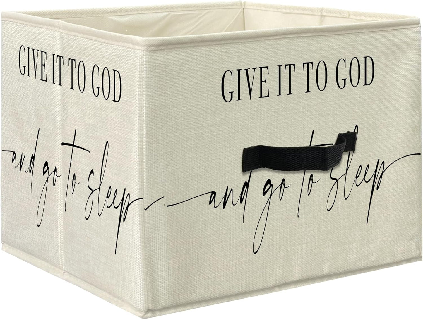 Knibeo Give It God and Go To Sleep Christian Fabric Storage Bins for Shelves Closet, Minimalist Religious Bible Verse Collapsible Cube Baskets Organizer for Clothes Books Toys