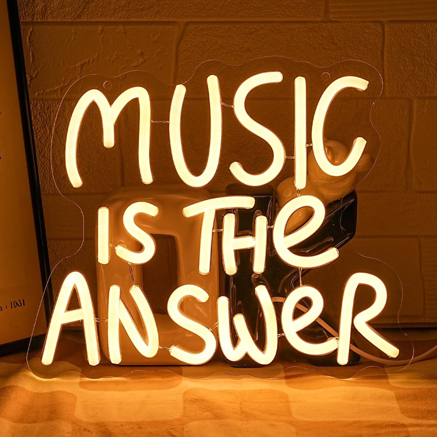 Music Is The Answer Neon Sign for Wall Decor Warm White Letter Neon Light Live Music Neon Light Sign LED Word Light for Studio Concert Bar Bedroom Decoration