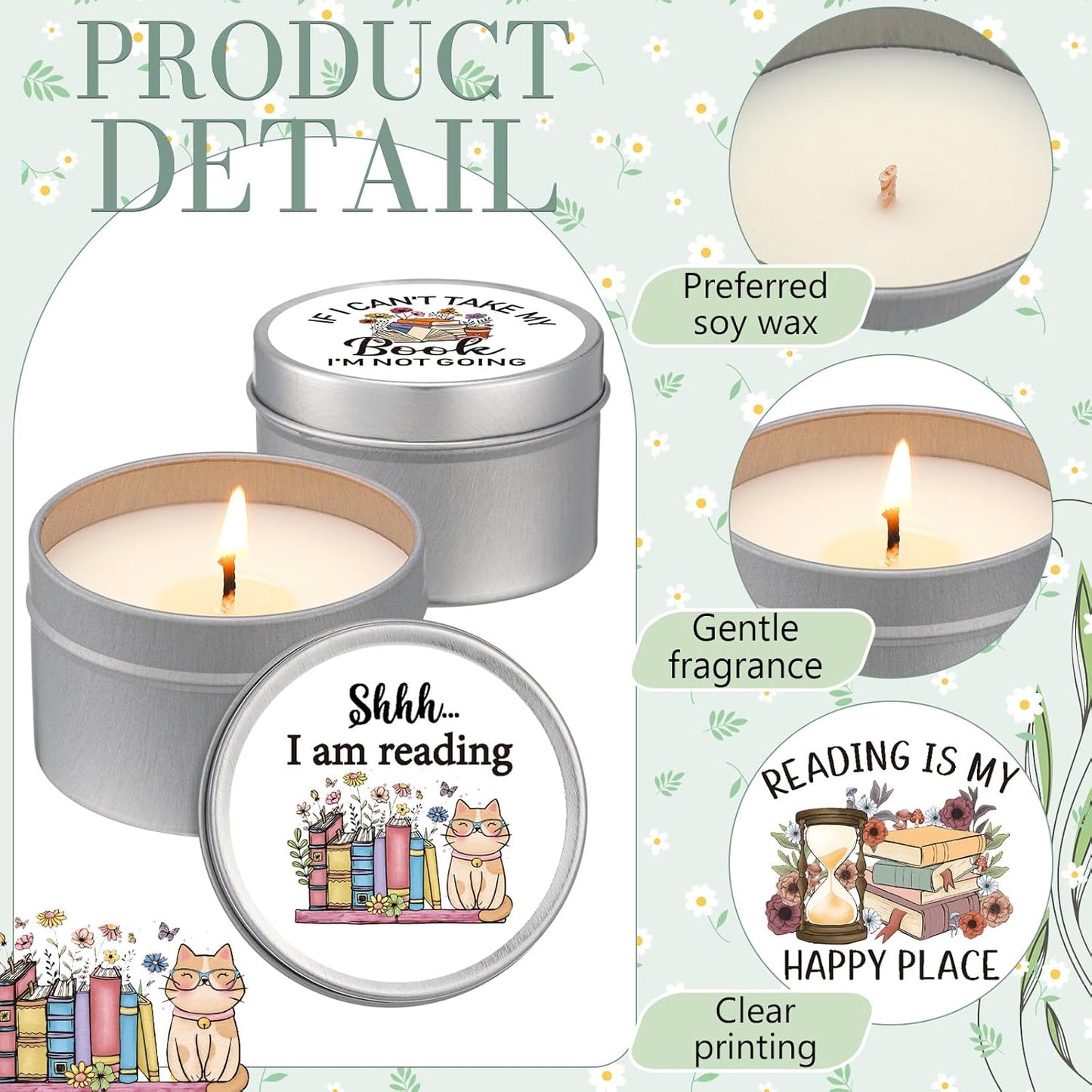 Nuanchu 8 Pcs Book Lover Candles Club Gifts 4 oz Scented Candle Reading Time Natural Soy Wax Candles for Book Lovers Librarian Bookish Club Gifts (Stylish Style)