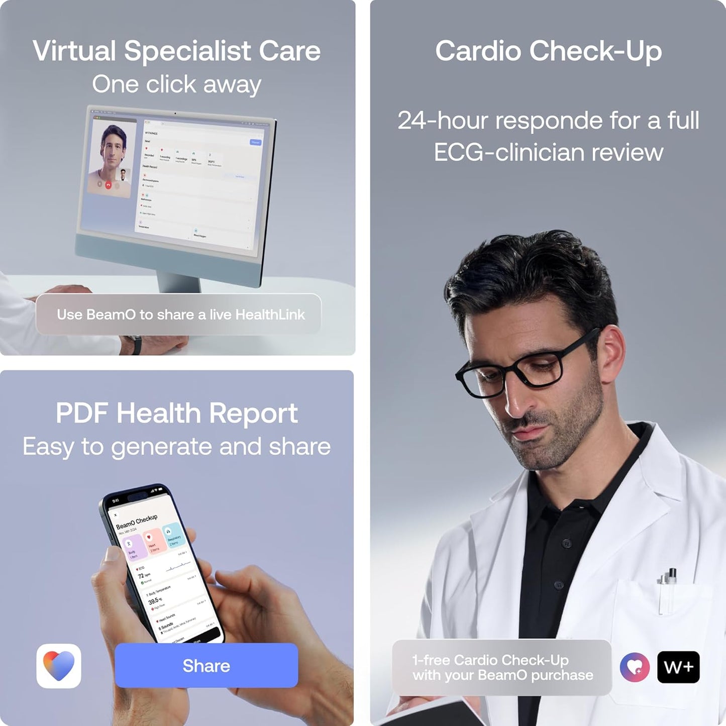 WITHINGS BeamO - Contactless Smart Digital Thermometer, MultiScan Device, ECG Monitor, Digital Stethoscope, Children & Adults, Multi-User, Family Care