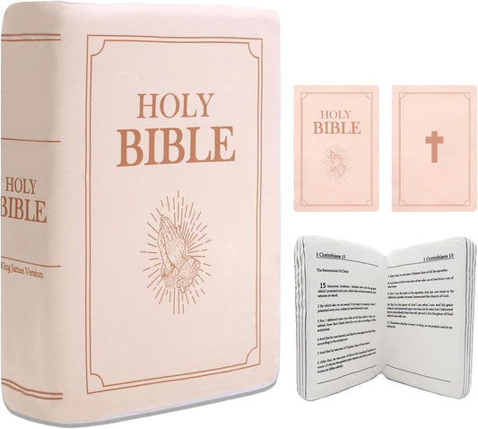 Bible Pillow，The Holy Bible Pillow Plush - Book Shape，That Opens Christian Holy Bible Stuff Religious Party Favors Gifts，for Kids Adults Christian Gifts (Off-White)