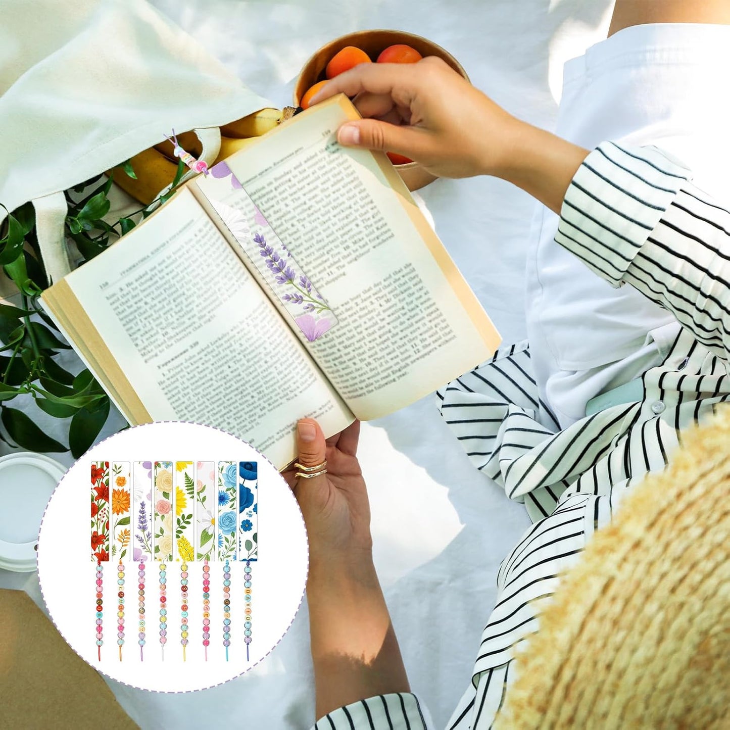 8 Pcs DIY Beadable Bookmarks Craft Kit with 280 Beads Beadable Items Bookmark Making Kit for Reading Women Adults Jewelry Pendant Charm Gift for Christmas Book Lovers Teacher Office Supplies