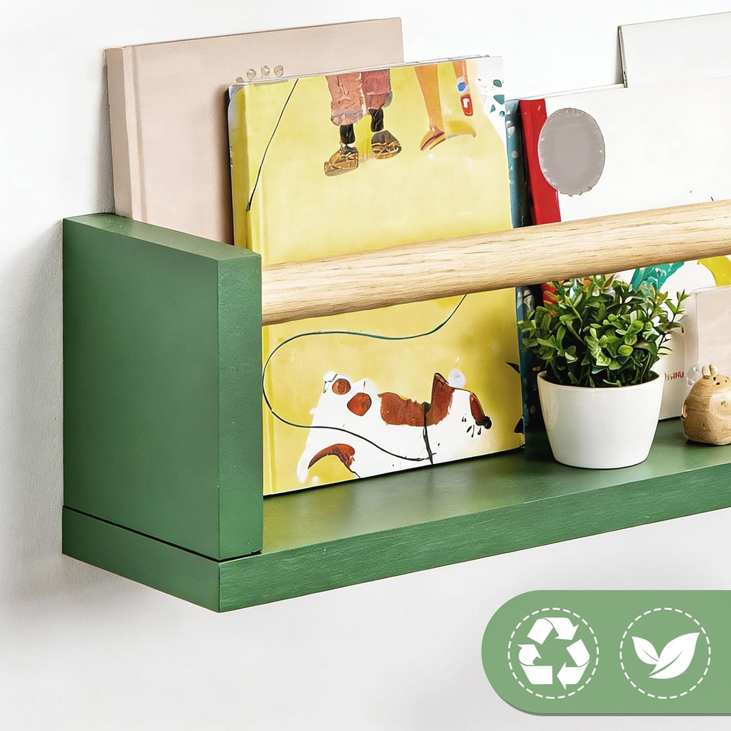 16 Inch Floating Book Shelves for Nursery Set of 3 Sage Green Wood Hanging Bookshelf Room Wall Shelf for Toys Decorative Displays Storage Nursery Decor