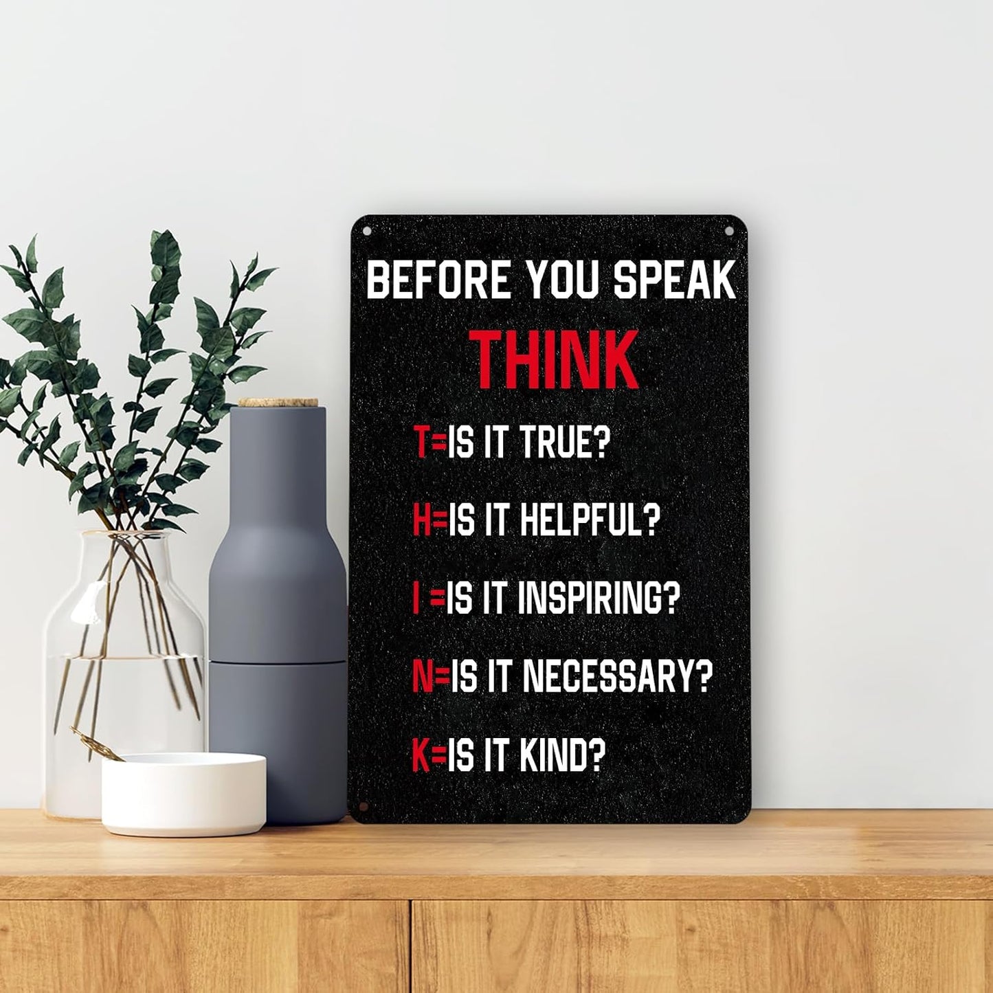 KADEZIA "Think Before You Speak" Metal Wall Art - 8x12 Inch Rust-Proof Aluminum Motivational Quote Sign | Good Gift for Teachers, Coworkers, Parents | Inspirational Decor for Classroom, Office, Home (035)