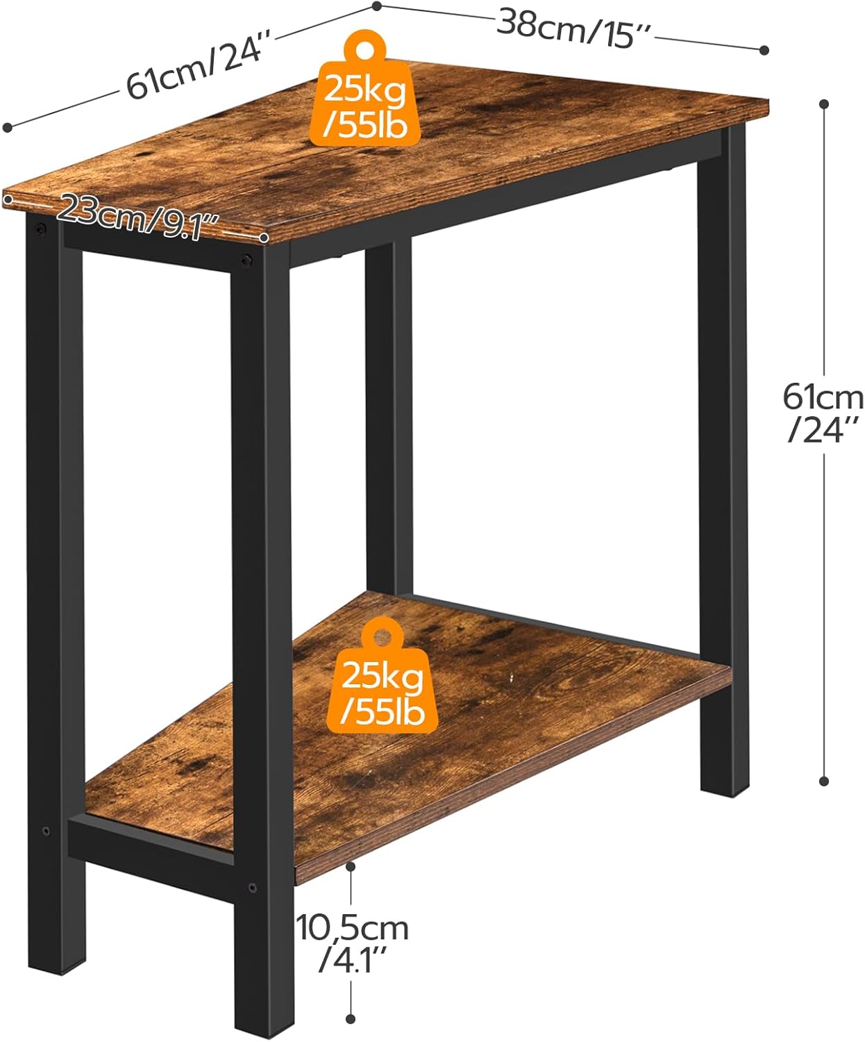 HOOBRO Wedge End Table, Recliner Wedge Side Table with Storage, Industrial Triangle Accent Table for Small Space, Corner, Living Room, Apartment, Rustic Brown BF64BZ01G1