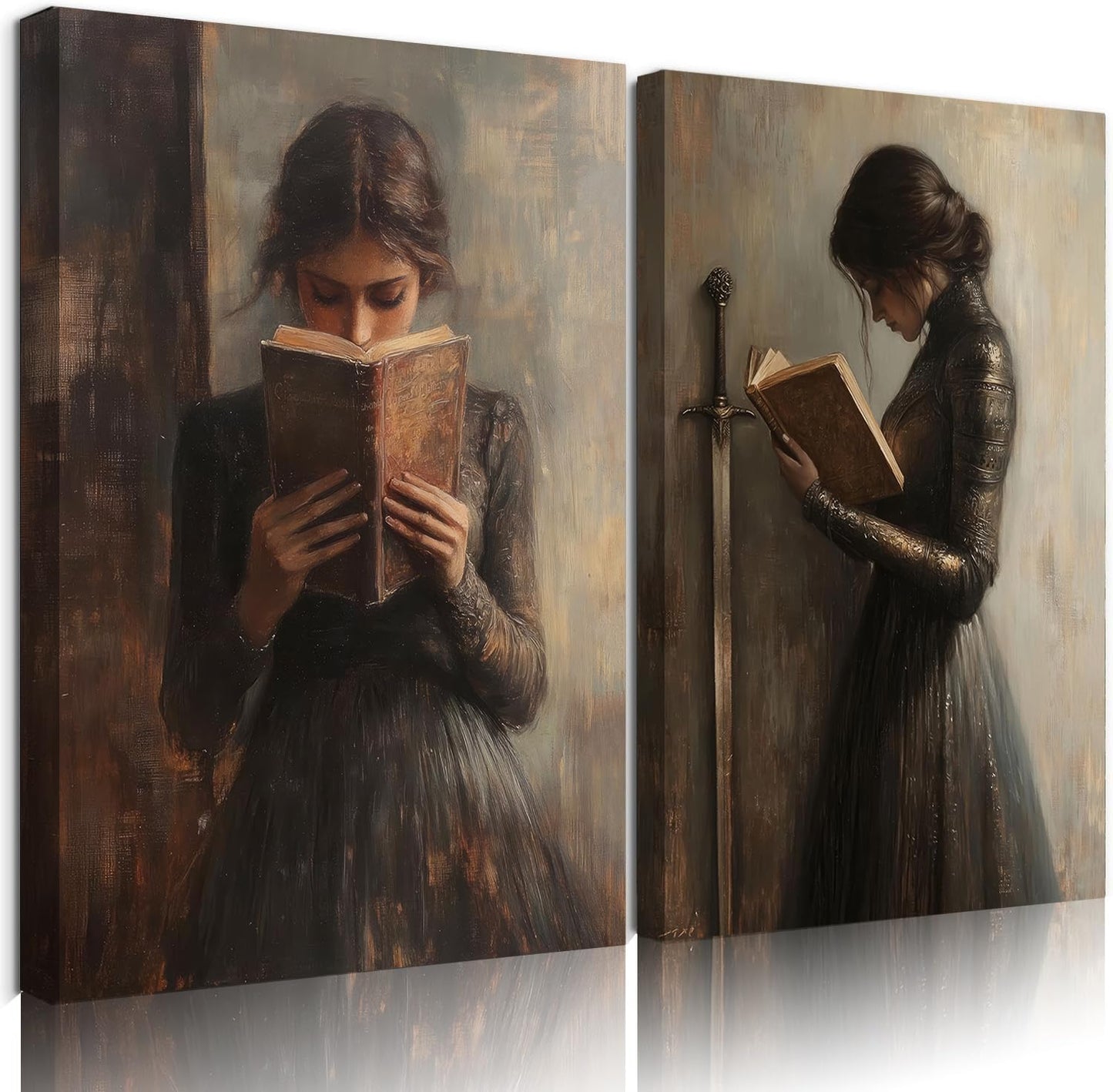 Dark Academia Wall Art Dark Moody College Girl Painting Poster Print Gothic Victorian Woman Reading Magic Book Picture Wall Decor for Library Corner Bedroom Dorm Living Room 16x24 In