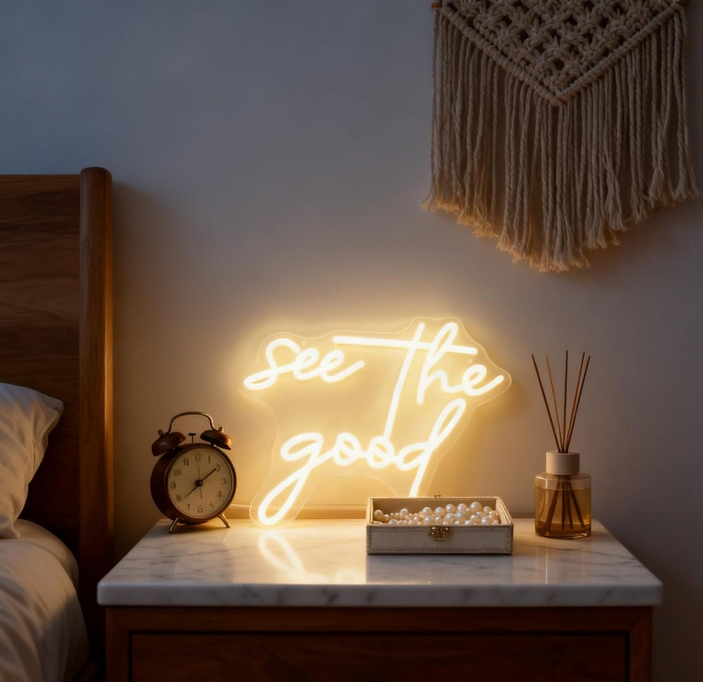 See the Good Neon Sign, Inspirational Quote White LED Neon Light, USB Powered Decorative Light for Home Bedroom Living Room Office Wall Table Decor 9.1 x 16.9 In