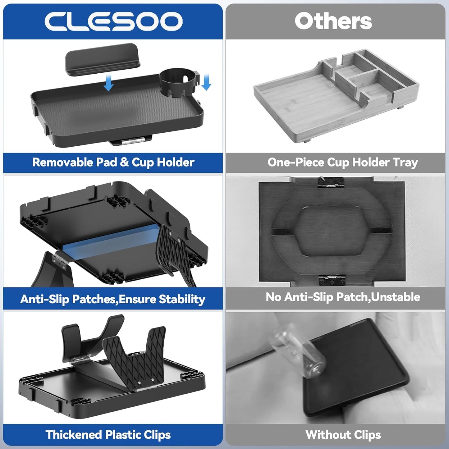 Couch Armrest Table Couch Arm Tray Cup Holder Plastic Armchair Caddy Recliner Arm Caddy Large Sofa Armrest Organizer Adjustable Clip on Snack Tray Drink Holder Removable Phone Pad Holder 16.38x11.02''