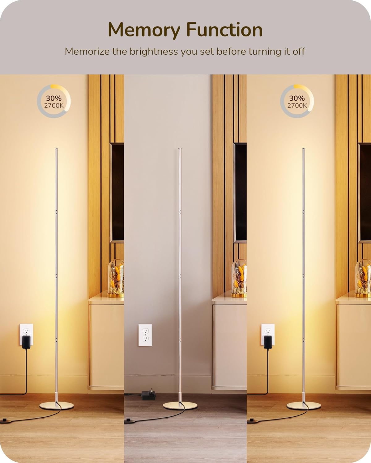 EDISHINE LED Standing Floor Lamp, Dimmable Corner Standing Light with Remote, 3 Color Temperature 3000K-4500K-6000K, 57.5" Modern Floor Lamps for Living Room, Bedroom, Office, Silver