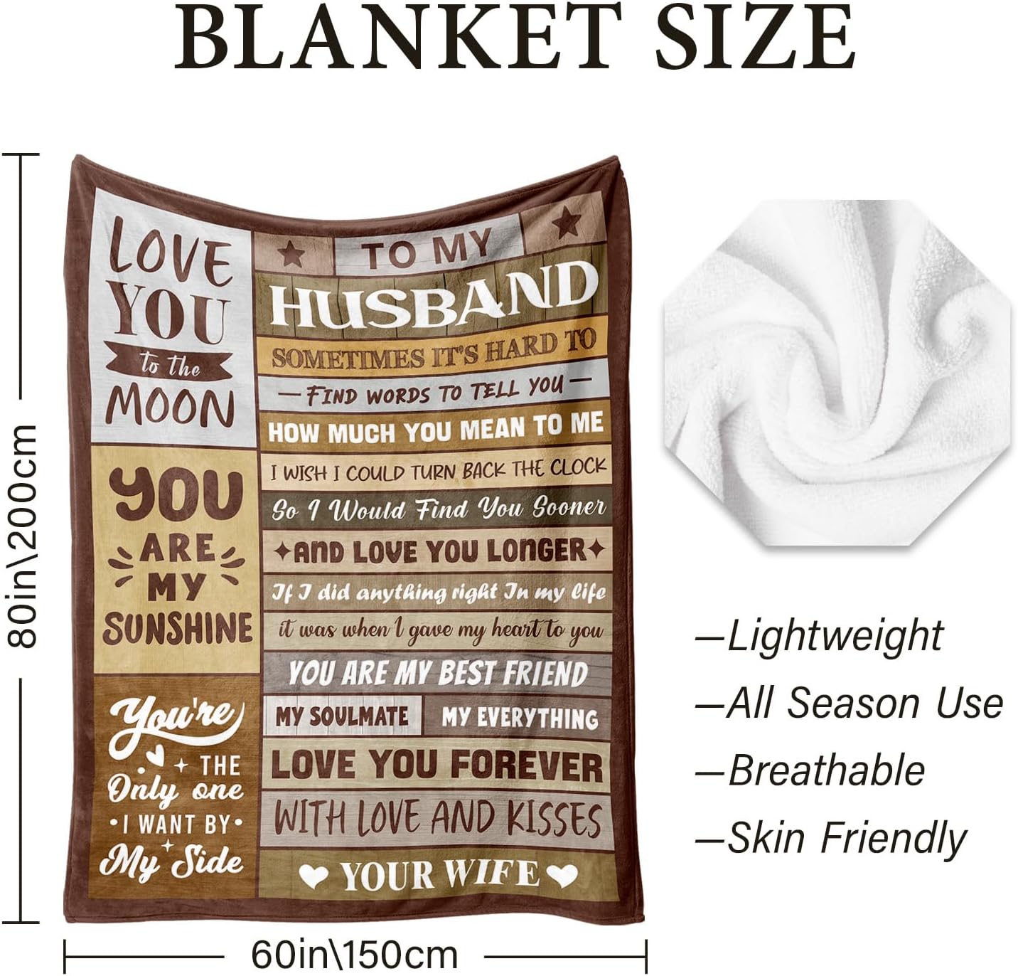 Gifts for Husband from Wife - Valentines Day Gifts for Him - Birthday Gift for Husband - Anniversary Wedding Gift for Men - Best Husband's Ever Present - to My Husbands Blanket 60"x80"