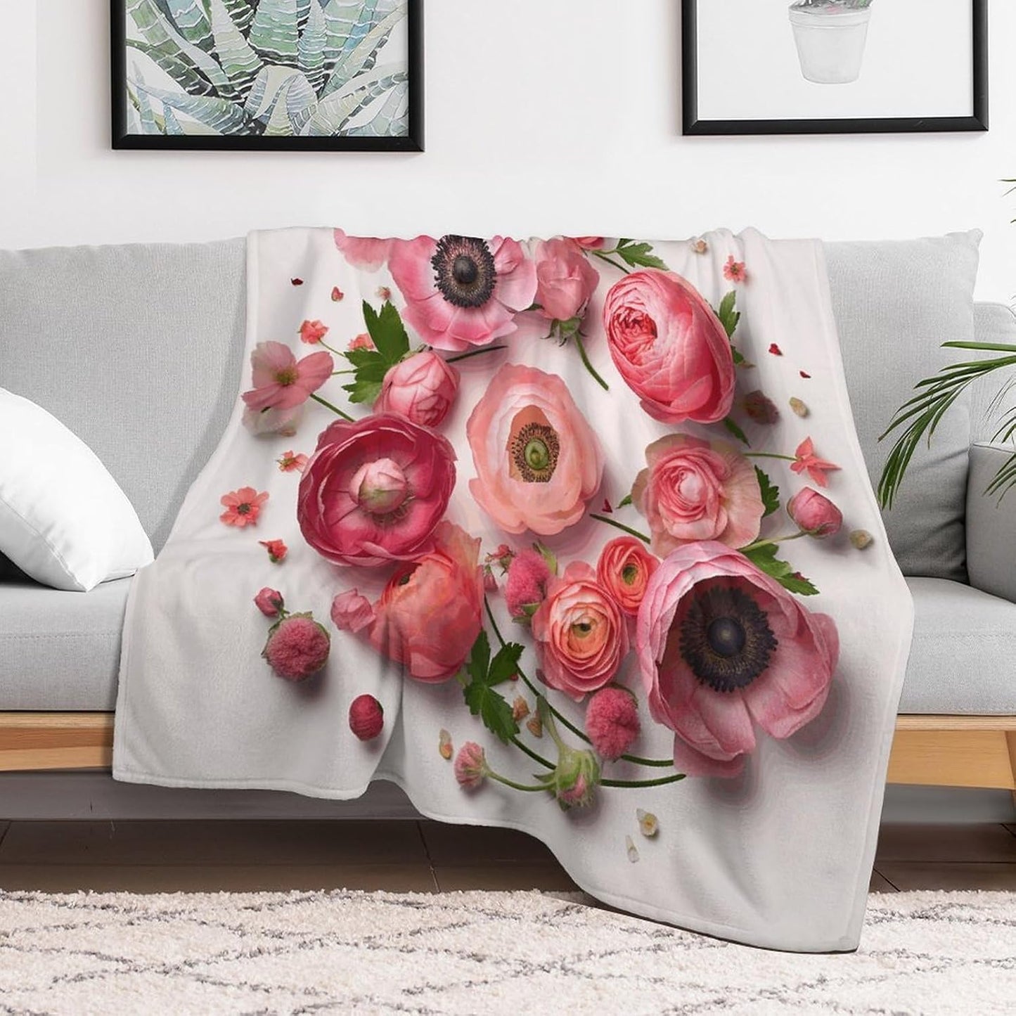Flowers in A Circle Throw Blanket for Couch Super Soft Warm Lightweight Throw Blankets Cozy Flannel Bed Blanket Cute Decorative Blankets for All Seasons Home Decor Gift 30"*40"（76 * 100cm）