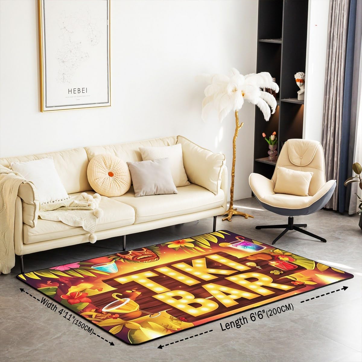 Erosebridal Tiki Bar Living Room Rugs 5x7 Happy Hawaii Party Carpet Tropical Plants Palm Leaves Flowers Area Rug Exotic Tribe Indoor Floor Mat for Kids Teen Adults Bedroom Kitchen Housewarming