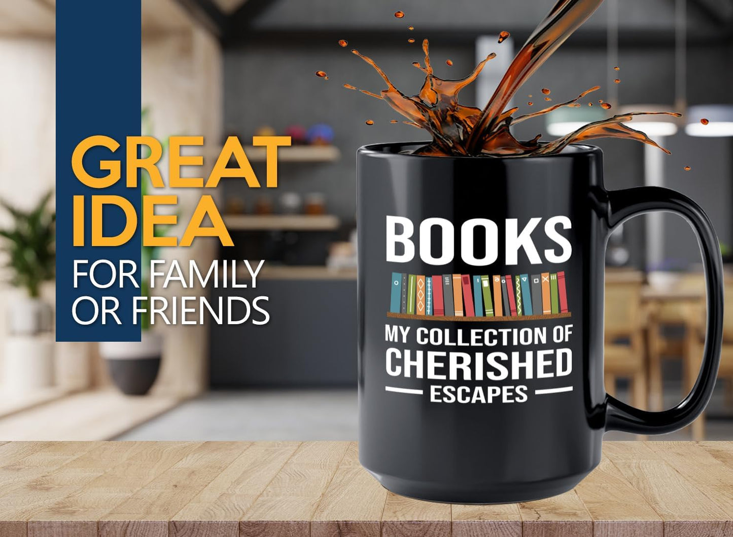Book Lover Coffee Mug 15oz Black -Cherished Escapes - Writer Editor Bookish Librarian Bibliophile Bookish Grammar Philosophers