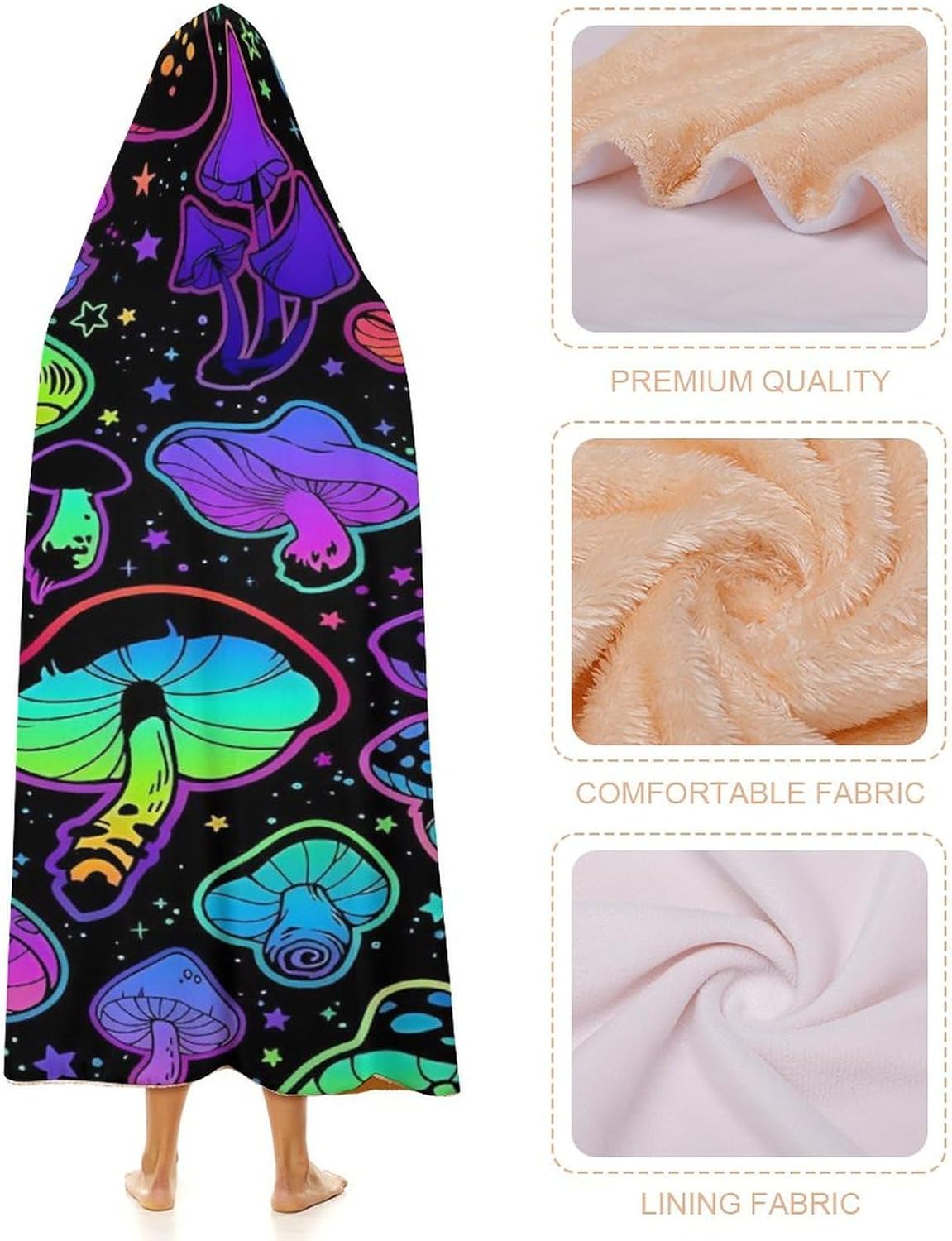 Mushroom Hooded Blanket Mushrooms Gifts for Women Soft Fleece Flannel Mushrooms Wearable Blanket Hoodies All Season Plant Blankets for Bed Room Decorative-C3-L