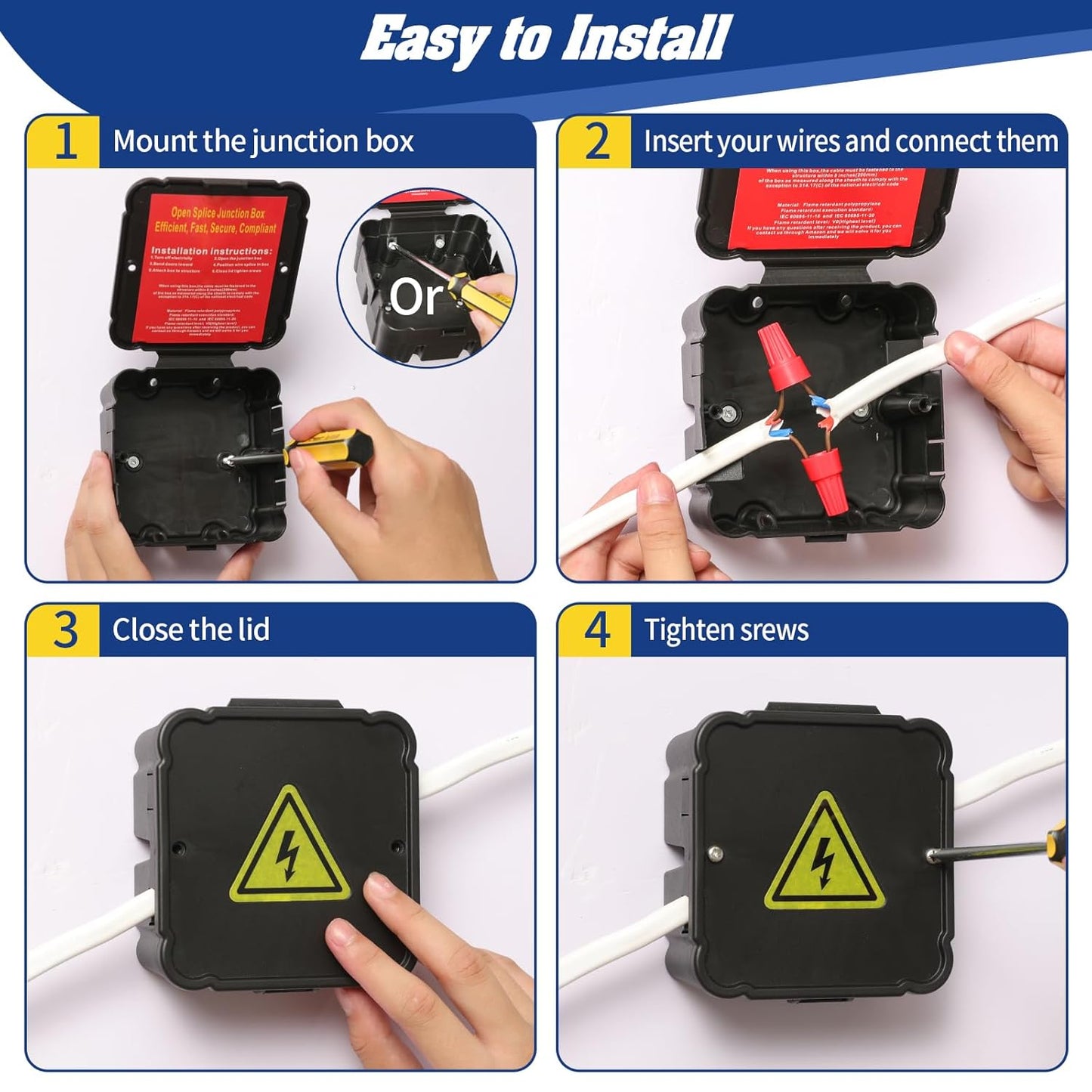 Black Open Splice Junction Box (1 Pack)，Open Splices Repair Open Splices, 5 Second Installation Splice Box, Wire Electrical Junction Box with Cover V0 Flame Retardant Rating(Highest Level) (1)