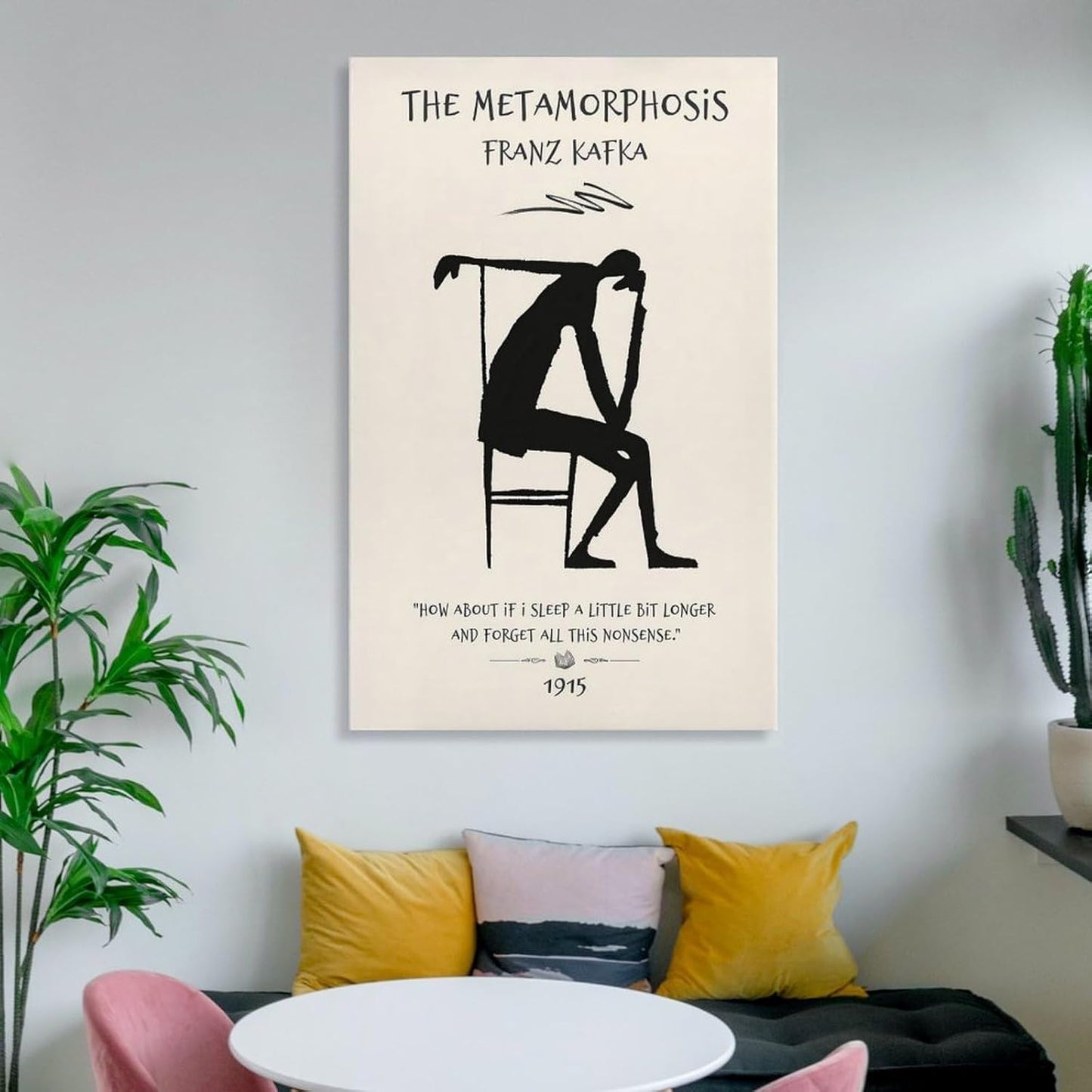Metamorphosis Franz Kafka Silhouette Canvas Printing Wall Art Quote Dark Academia Style Posters Minimalist Black Figure Prints Reading Nook Wall Decor for Living Room Bedroom Study 12x18inch(30x45cm)