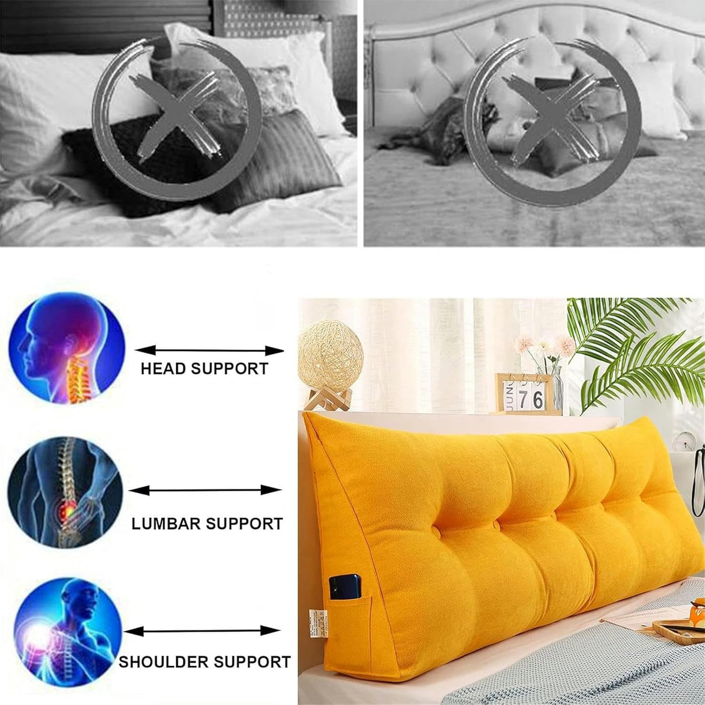 Triangular Reading Bed Rest Pillow Large Bolster Cushion Headboard Backrest Wedge Pillow Adult Shoulder Lumbar Support for Dorm Room Daybed Full Size