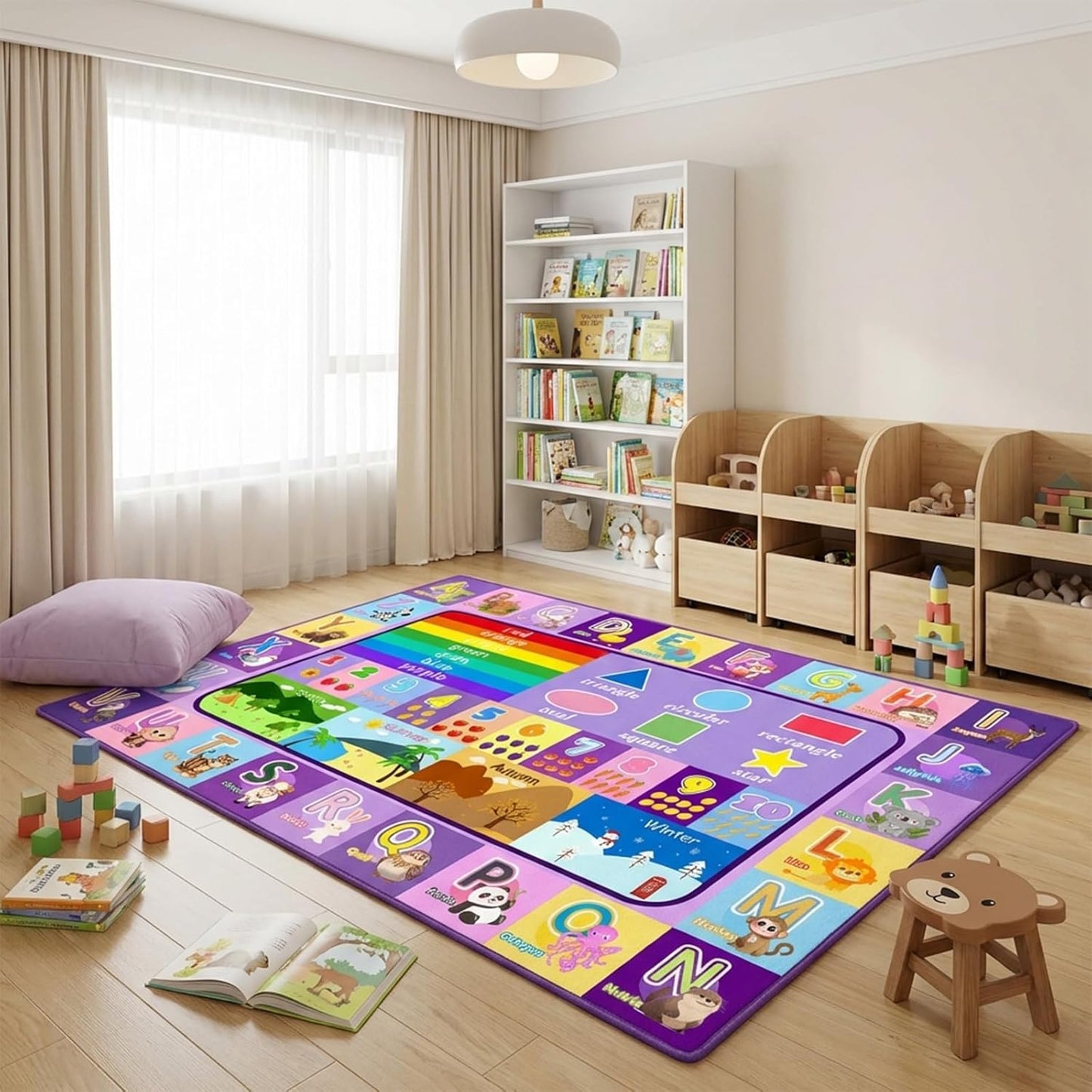 ABC Rugs for Kids Playroom, 3x5 Ft Educational Alphabet Rug with Numbers Animals Seasons Fruits, Non-Slip Washable Soft ABC Mat for Nursery Bedroom Boys Girls