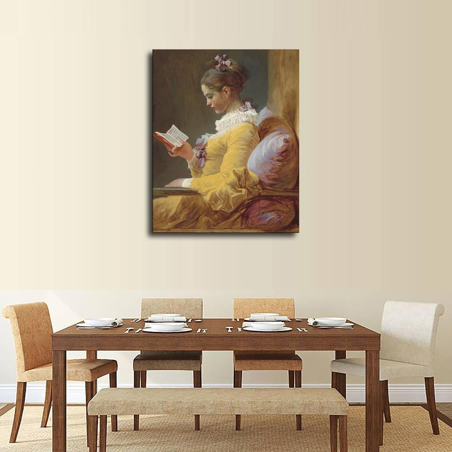 Young Girl Reading Poster Canvas Painting Wall Art Picture Gift Bedroom Home Aesthetic Decoration (Unframed,08×10inch)