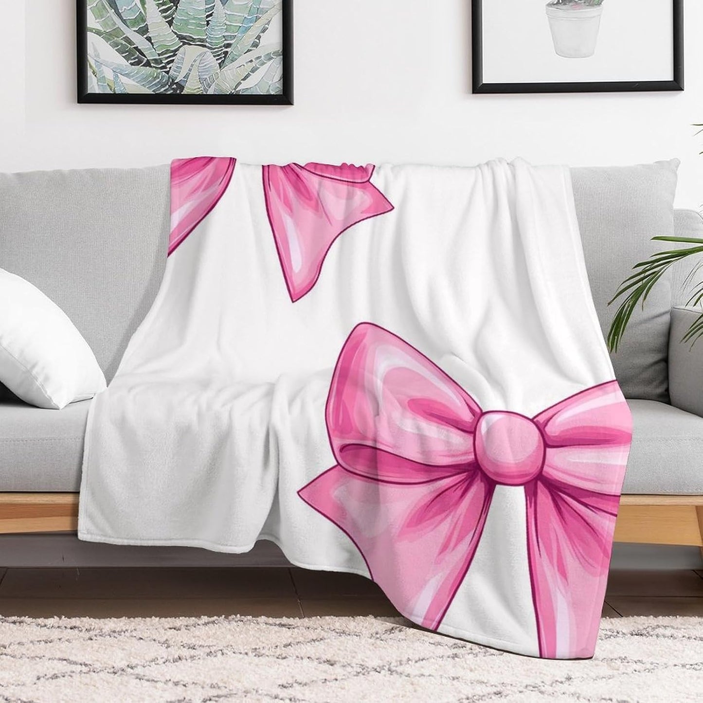 Bow Print Throw Blanket for Couch Bed Plush Cozy Fuzzy Flannel Blanket for All Season 40"x50"