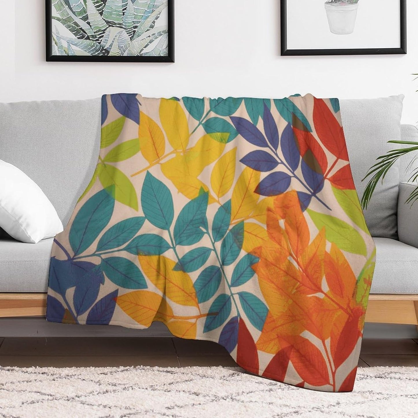 Multicolor Leaves Throw Blanket for Couch Super Soft Warm Lightweight Throw Blankets Cozy Flannel Bed Blanket Cute Decorative Blankets for All Seasons Home Decor Gift 30"*40"（76 * 100cm）