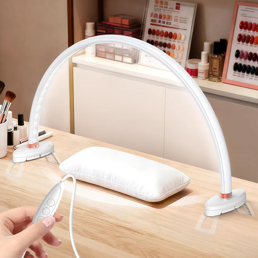 Yokilly Arc Half Moon Light: 20" Half Moon Light with Foldable Bracket for Desk Salon Table Use - No Flicker & Shadow-Free Desk Lamp with Stepless Brightness 3000-6500K for Manicurist Nail Tech