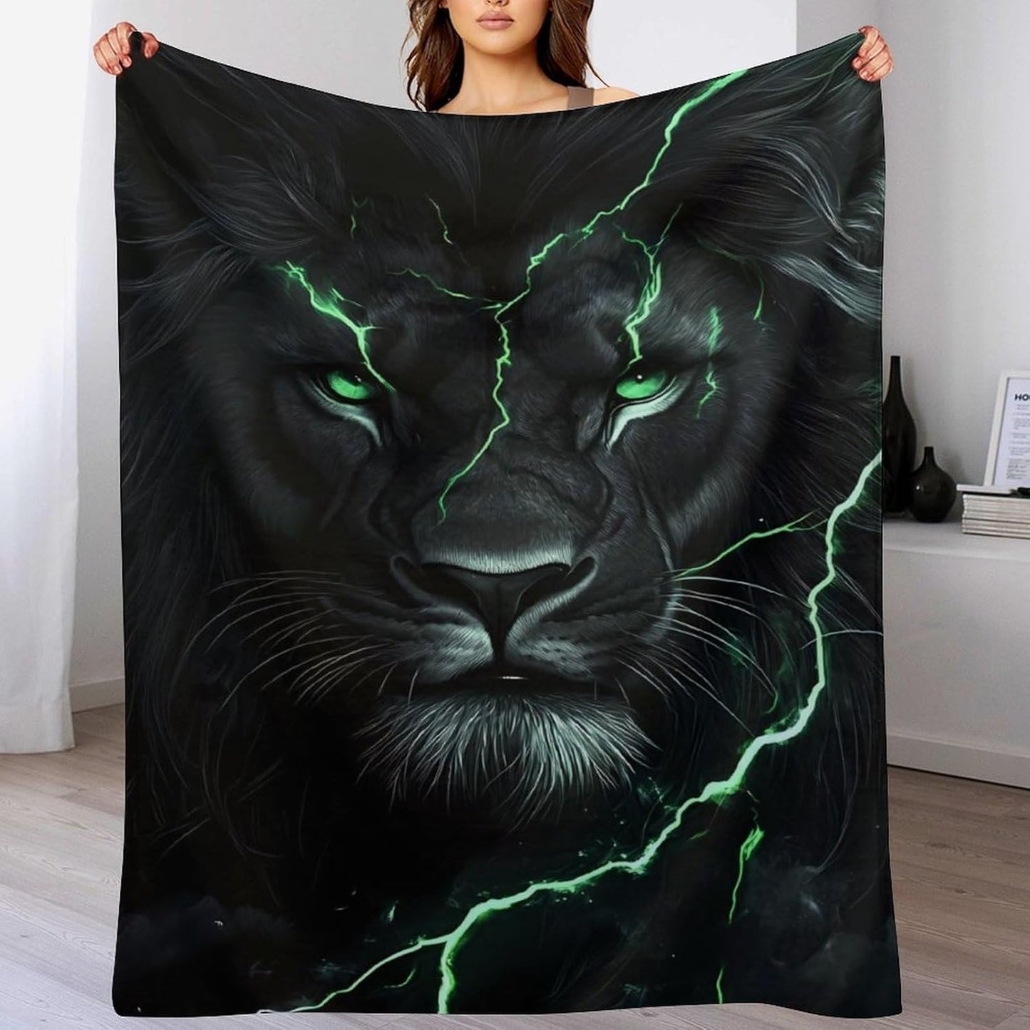 Thunder Lion Throw Blanket for Couch Bed Plush Cozy Fuzzy Flannel Blanket for All Season 50"x70"