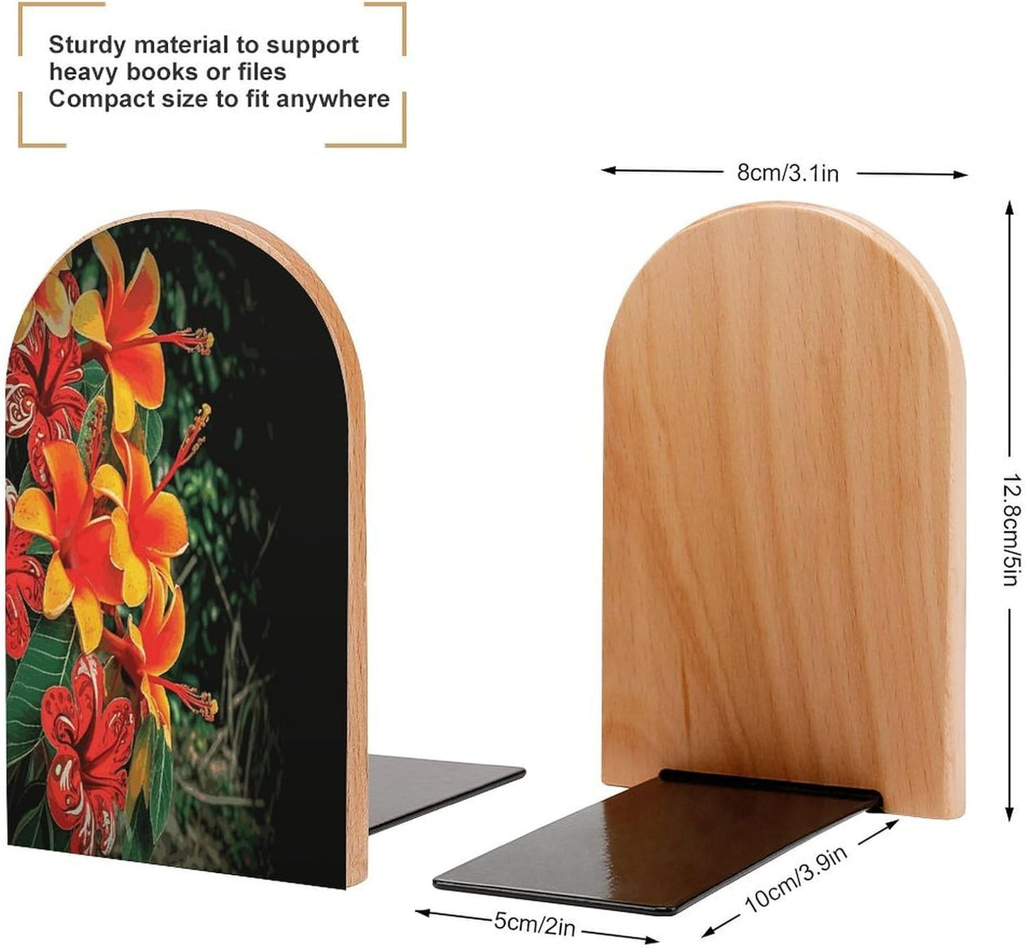 Hawaii Flowers Bookends 1 Pair Heavy Duty Book Ends for Shelves Non-Skid Bookend Supports Wooden Book Holders with Metal Base Desk Organizers Books Storage to Hold Books