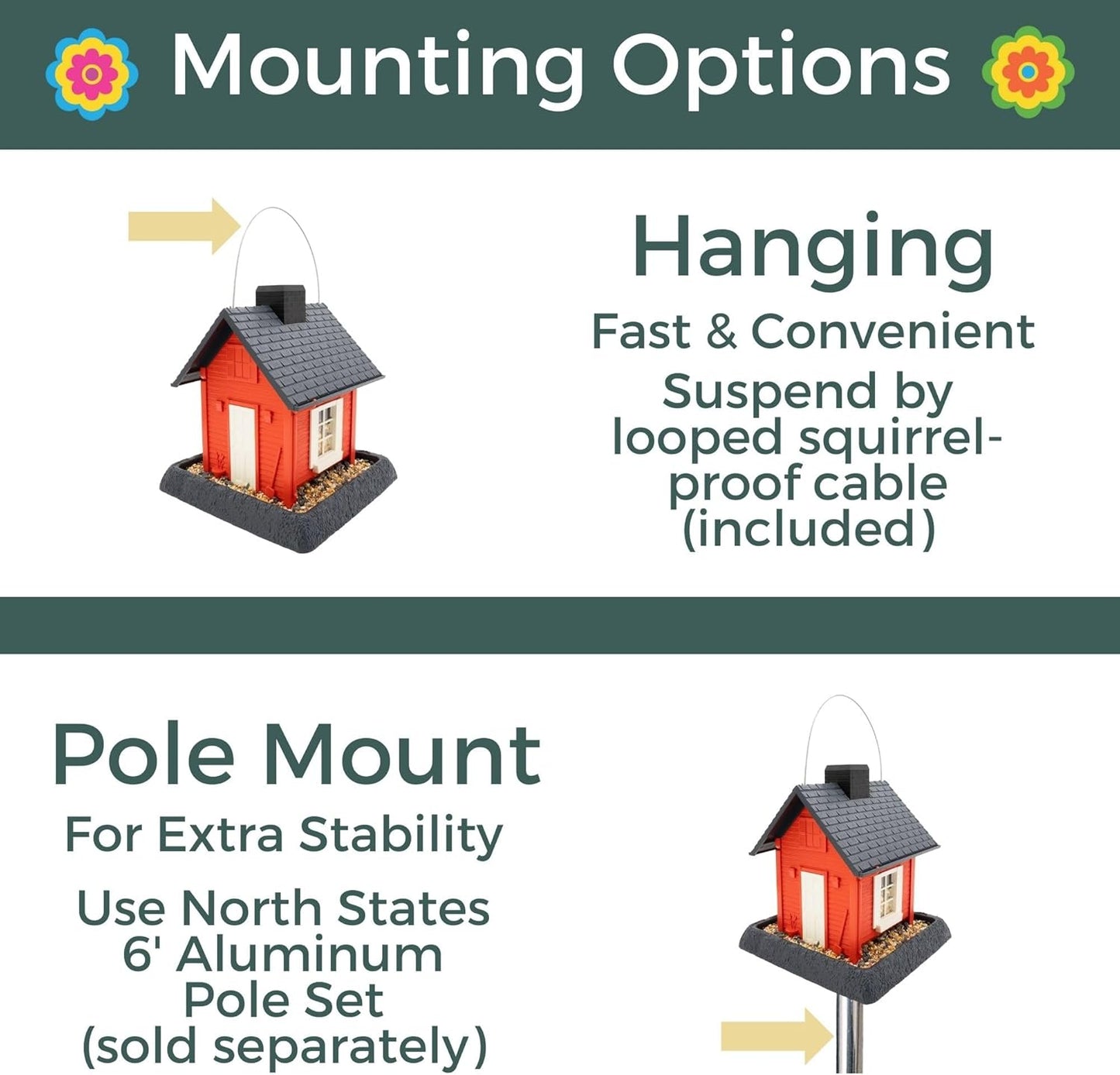 North States Village Collection - Fiesta Red Cottage Bird Feeder: Hanging Bird Feeder for Outdoors, Holds 5 Pounds of Seed
