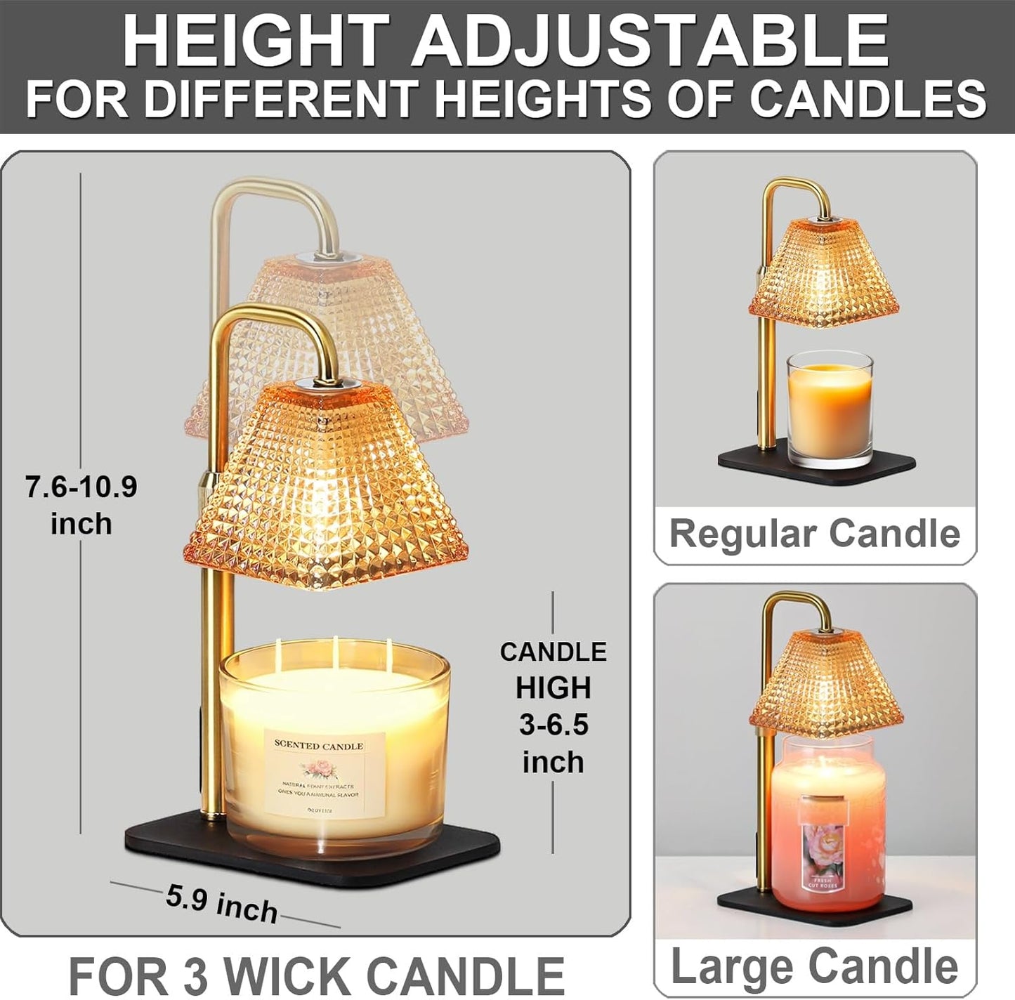 Candle Warmer Lamp with Timer Dimmer Adjustable Height,Electric Wax Warmer for Scented Jar Candles,Mom Birthday Gifts for Women,House Warming Gifts New Home Bedroom Decor,Gold