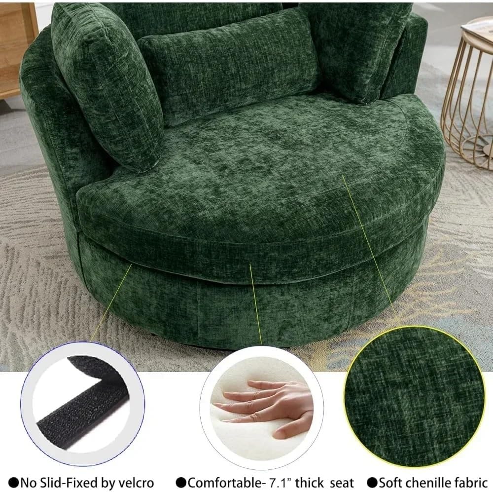 360° Swivel Barrel Chair Large Chaise Lounge Chair Comfy Big Round Cuddle Reading Chair for Living Room with Storage, Footstool