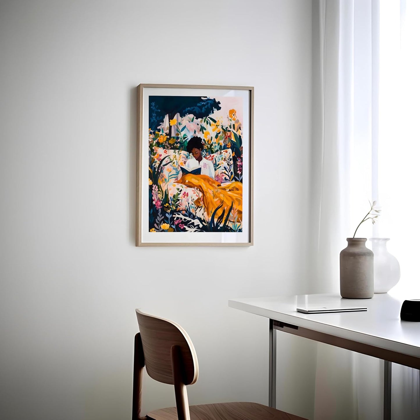 Black woman art Boho wall art Black Woman Reading in Floral Bed Poster Canvas Wall Art Retro African American Modern Family Bedroom Decor Room Aesthetic Wall Art Posters Unframed16x24inch Unframed