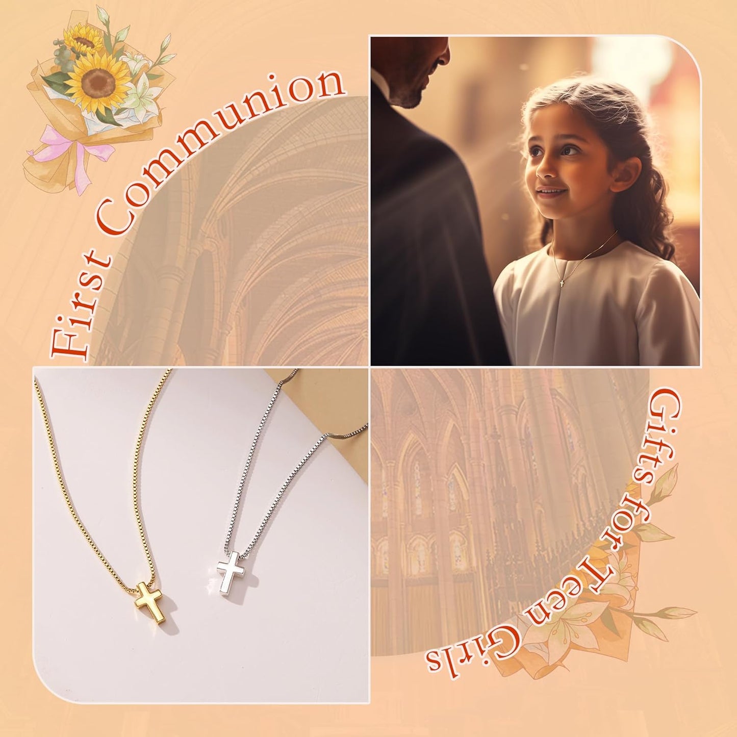 Easter Basket Stuffer Cross Necklace for Women Girls, Dainty 14K Gold Silver Plated Cross Choker Jewelry Non Tarnish Waterproof Cute Simple Small Necklace Christian Baptism Religious Faith Jewelry Gifts