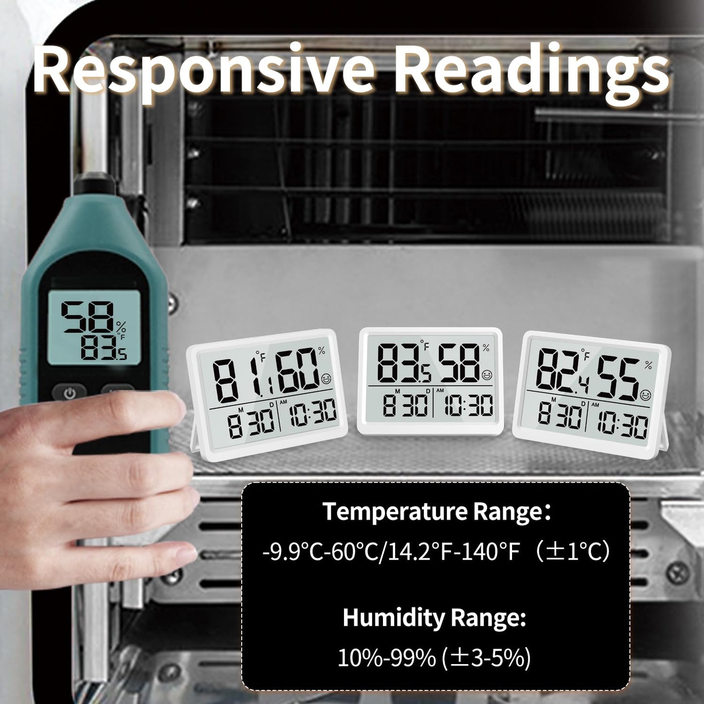 DOOMAY Room Thermometer Indoor - Hygrometer Temperature and Humidity Monitor with High Accuracy Sensor LCD Display Large Display Date Clock for Kitchen Baby Room Office (White)