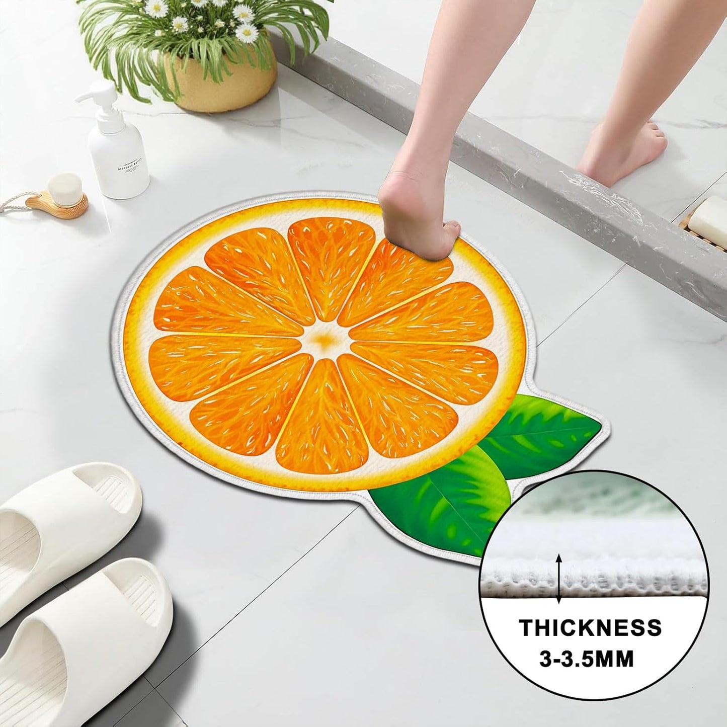 Fresh Orange Slice Bath Rug,Citrus Design Carpet Non-Slip Floor Mat,Soft Absorbent Shaped Area Rugs,Doormats Decor for Fruit Lovers Bathroom Bedroom Bathtub,Summer Ideal Gifts,31.89x25.47in