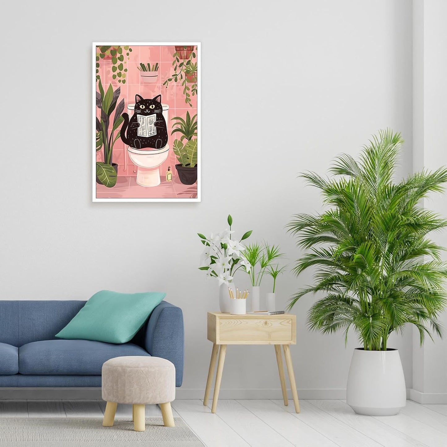 DVBOCS Funny Bathroom Black Cat Posters Cute Pets Cat Reading Newspaper On The Toilet Wall Art Print Vintage Cute Humorous Animal Plants Poster For Bathroom Toilet Decor 12x16in Unframed