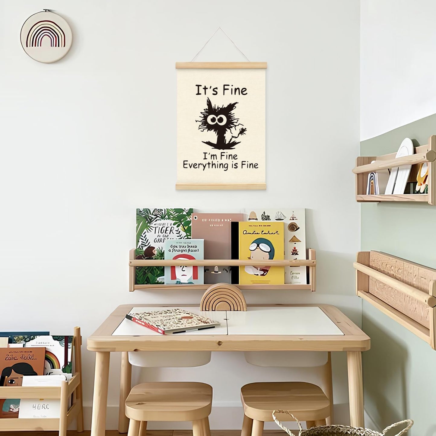 Mtrgdn Funny Office Wall Decor,I'm Fine Everything is Fine Poster Hanger Frame,Funny Black Cat Wall Hanging Decor for Office,12x16 Inch